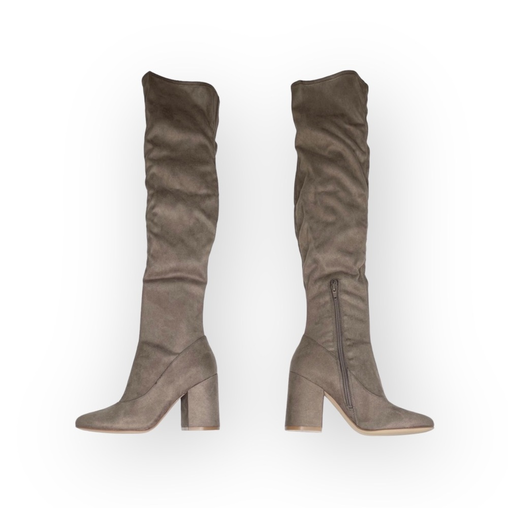 new Marc Fisher ❤︎ Over the Knee OTK Vegan Suede Heeled Boots ❤︎ Taupe ❤︎ 6M ❤︎ - Picture 7 of 16
